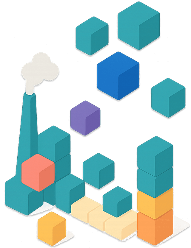 3D isometric illustration of colorful building blocks representing talent building
